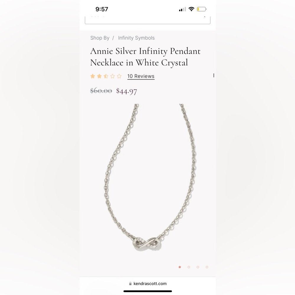 Annie Silver Infinity Pendant Necklace in White Crystal